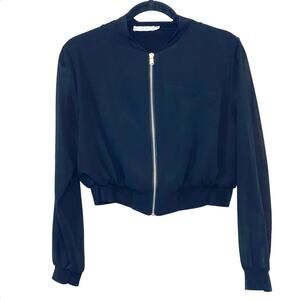 Suite Benedict Cropped Jacket Medium Made in Italy Black Zip Up Lightweight